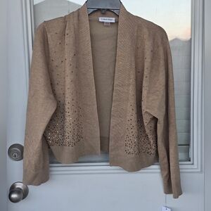 Calvin Klein Women Studed Cropped Cardigan Sz XL Brown Open Cozy NWT